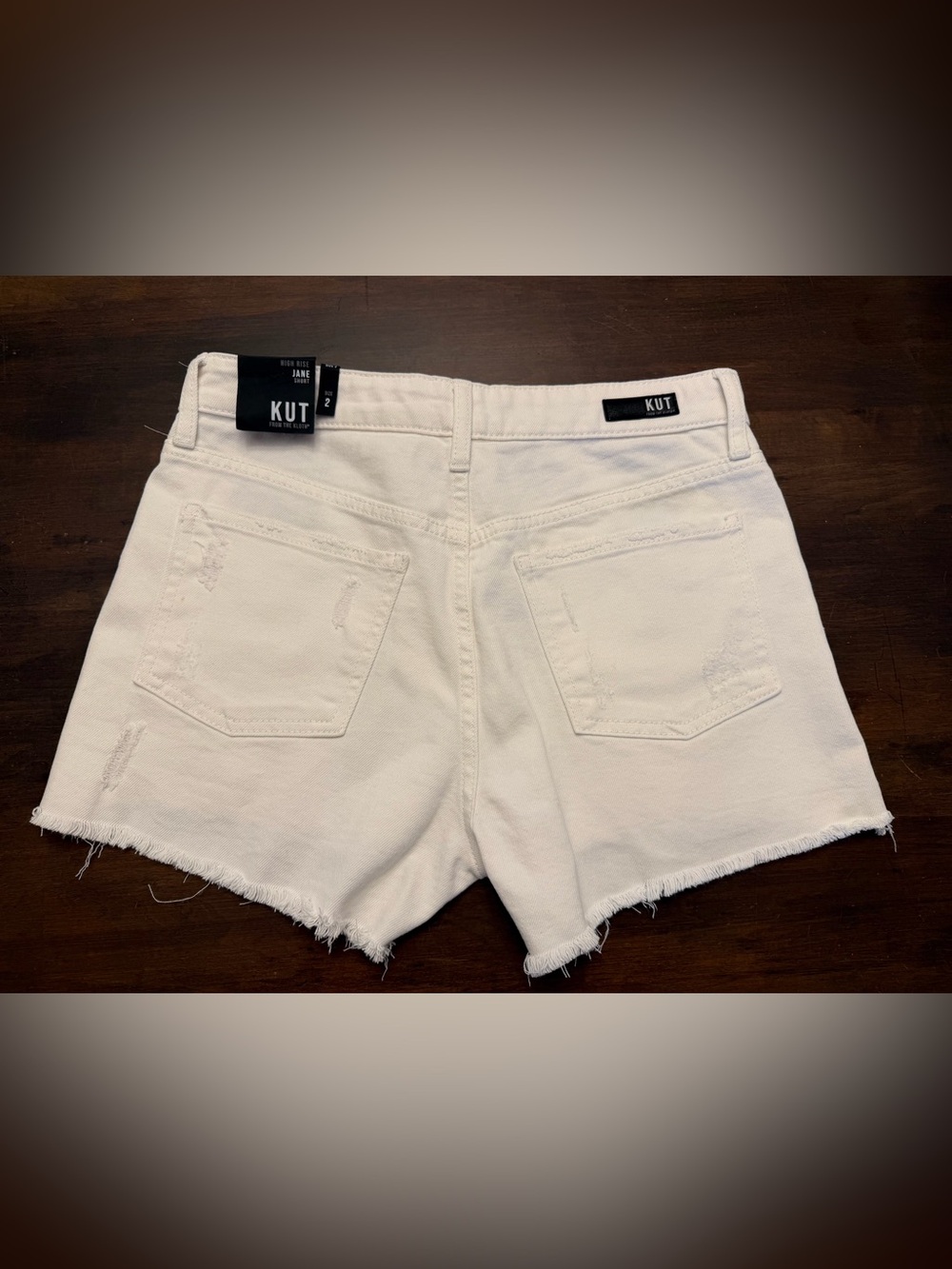 Kut from the Kloth Cream High-Rise Button-Front Distressed Jean Shorts - Picture 3 of 5